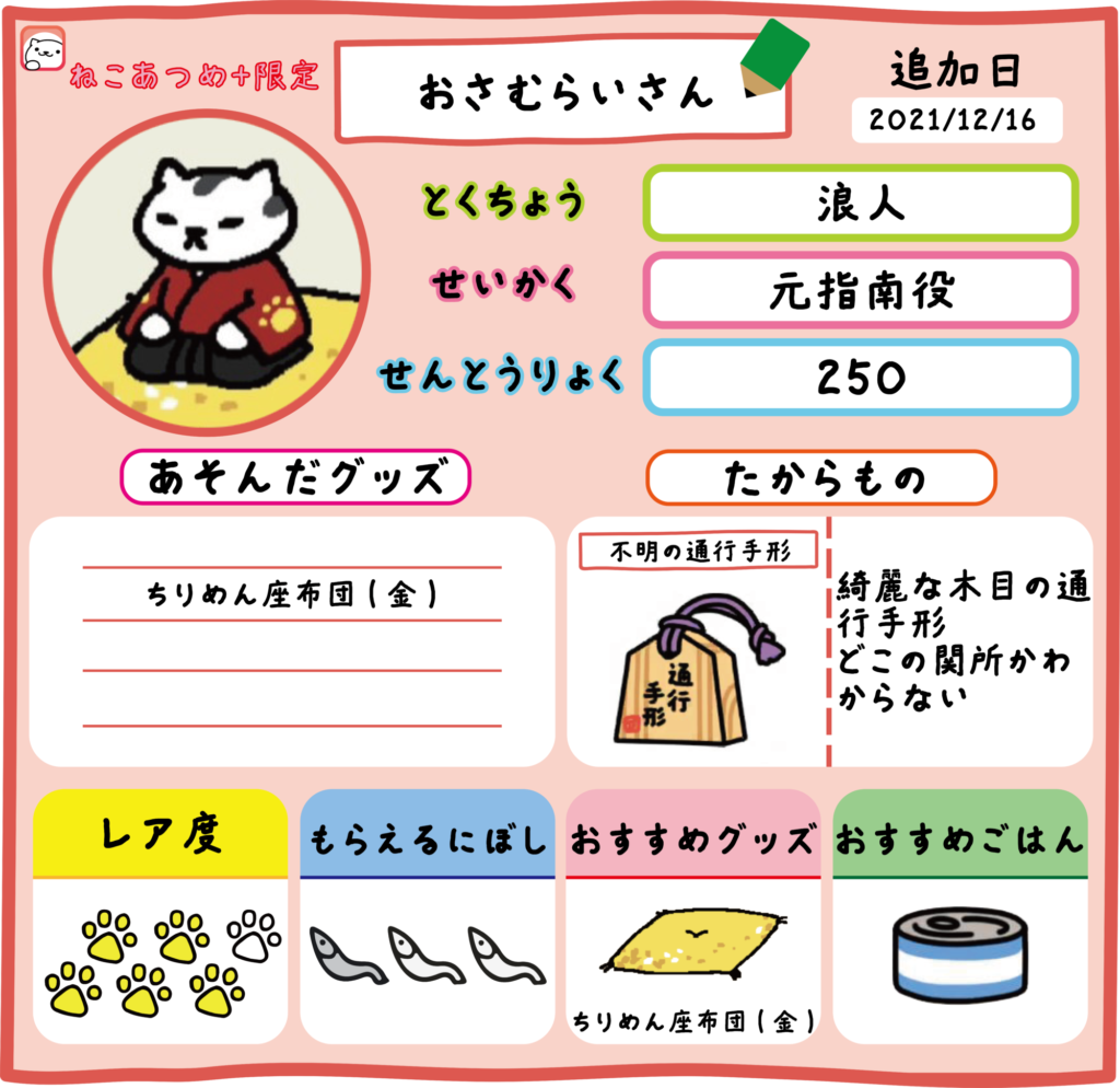 おさむらいさん　色違い　プロフィール