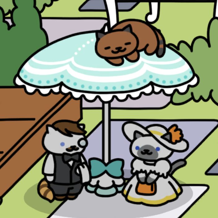 さふぁいあさん＆せばすさん　メルヘンパラソル　ウッドデッキ