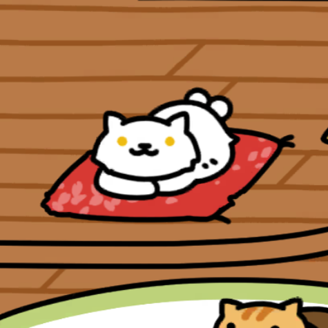 ねこまたさん　ちりめん座布団　ウッドデッキ